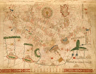 Provenza e Italia, da un atlante nautico, 1520 (inchiostro su pergamena) (dettaglio)